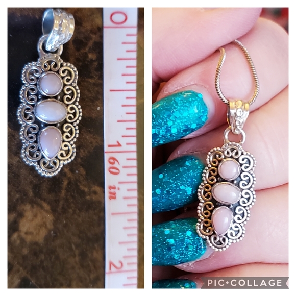 Genuine Peruvian pink Opals Pendant Necklace - Picture 6 of 6